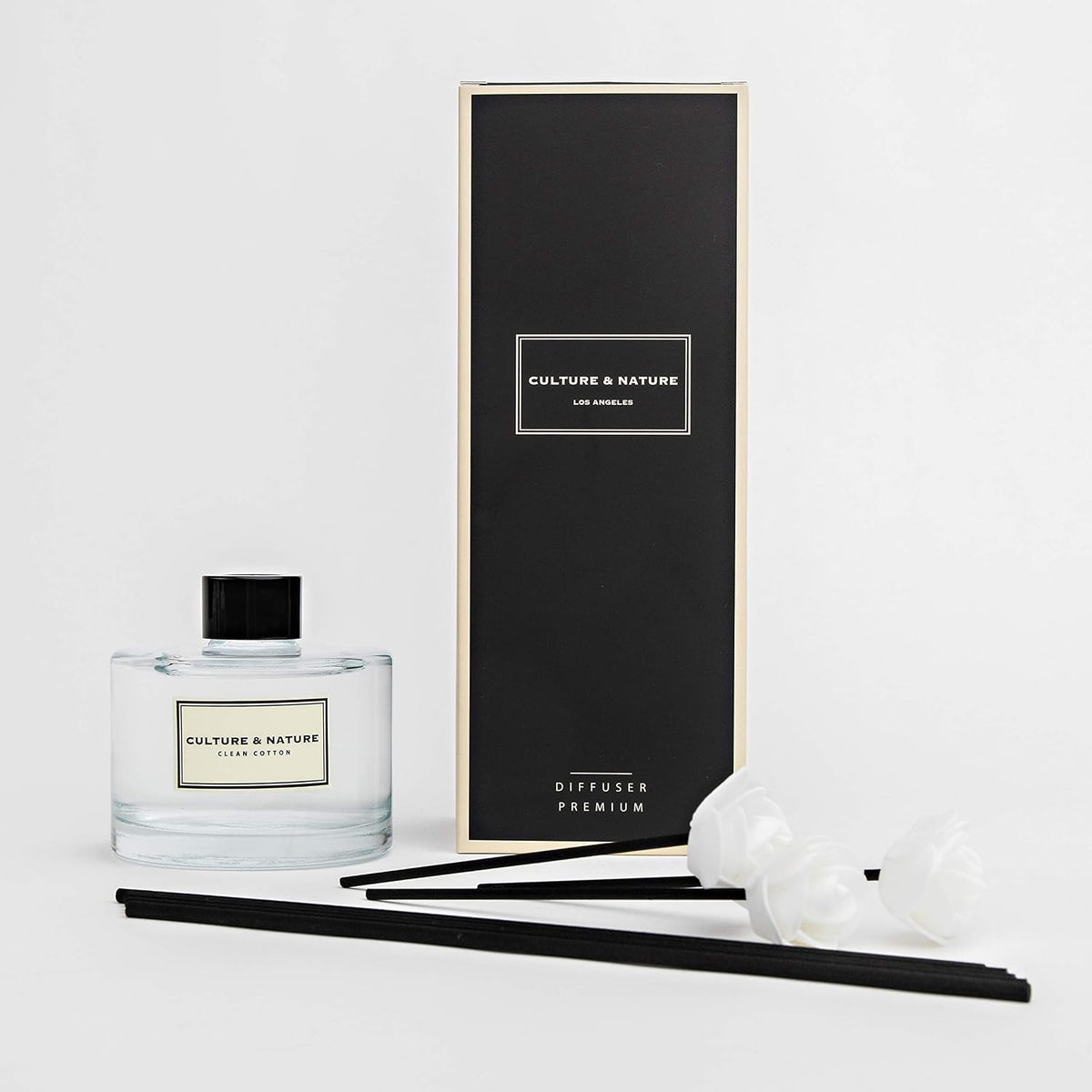 Reed Diffuser Set 6.7oz (200ml) Clean Cotton Scented Diffuser with Sticks Home Fragrance Reed Diffuser for Bathroom Shelf Decor