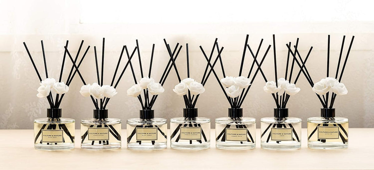 Reed Diffuser Set 6.7oz (200ml) Clean Cotton Scented Diffuser with Sticks Home Fragrance Reed Diffuser for Bathroom Shelf Decor