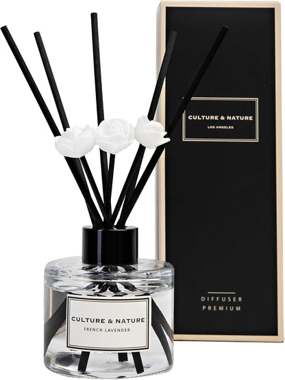 Reed Diffuser Set 6.7oz (200ml) Clean Cotton Scented Diffuser with Sticks Home Fragrance Reed Diffuser for Bathroom Shelf Decor