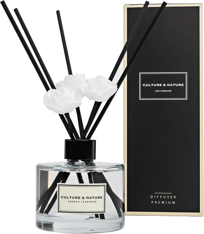 Reed Diffuser Set 6.7oz (200ml) Clean Cotton Scented Diffuser with Sticks Home Fragrance Reed Diffuser for Bathroom Shelf Decor