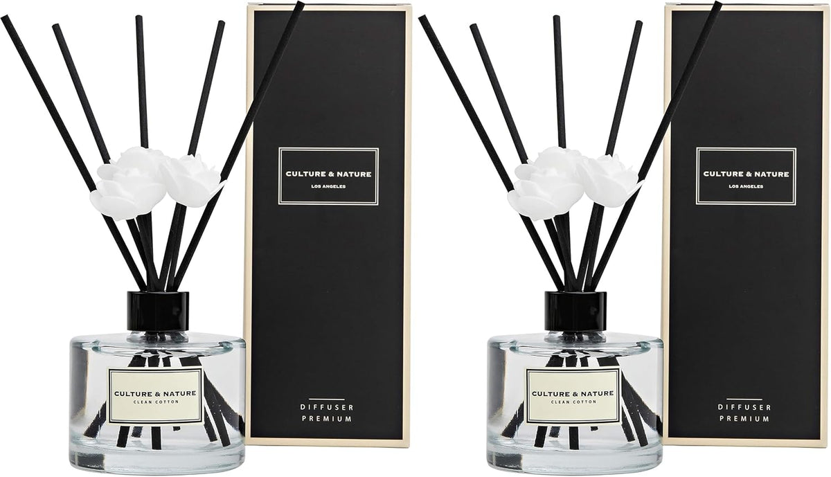 Reed Diffuser Set 6.7oz (200ml) Clean Cotton Scented Diffuser with Sticks Home Fragrance Reed Diffuser for Bathroom Shelf Decor