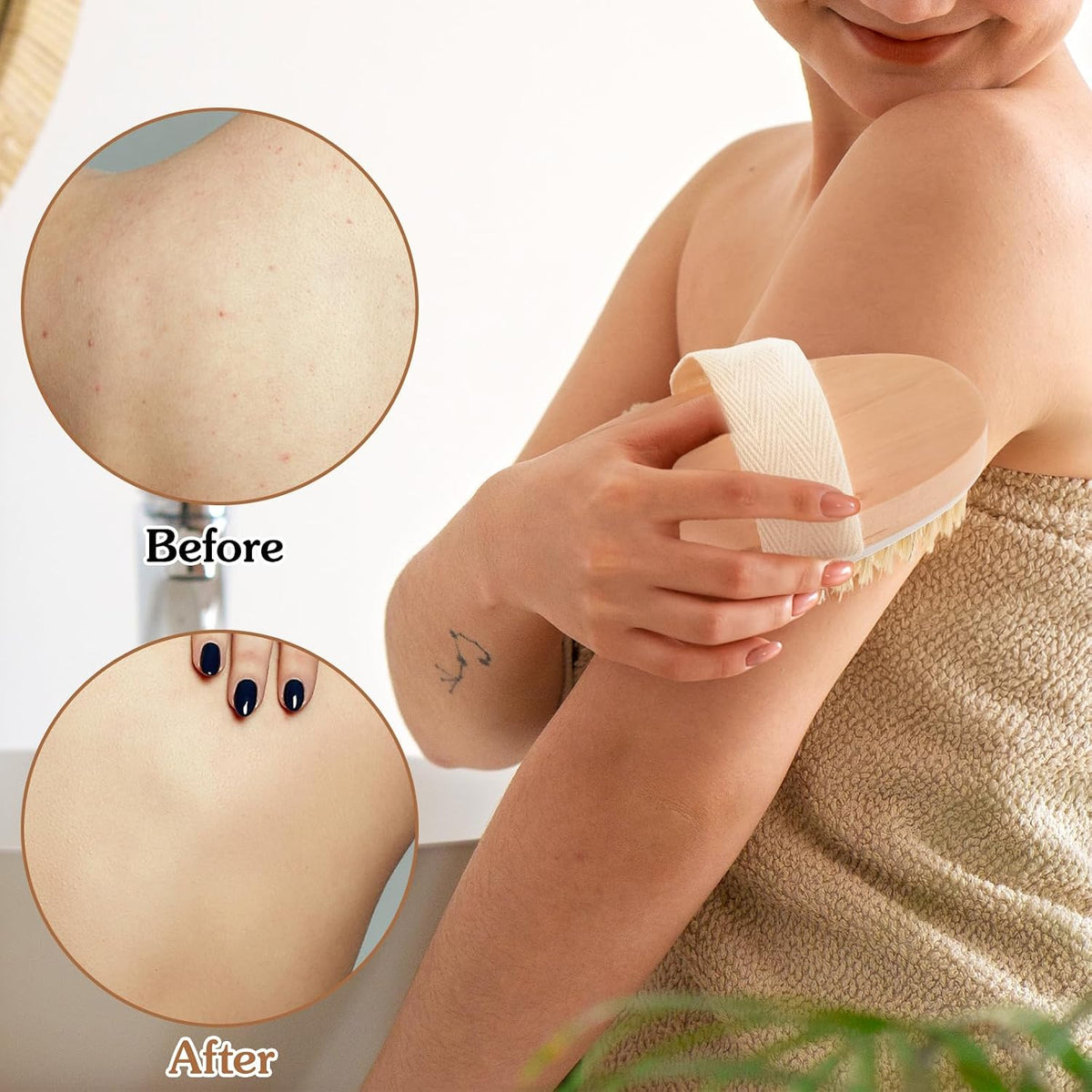 10 Pcs Dry Brushing Body Brush, Natural Bristle Exfoliating Brush Exfoliating Brushes with Massage Nodule Dry Skin Body Scrubber for Shower Blood Circulation, Deep Exfoliation for Smooth Skin