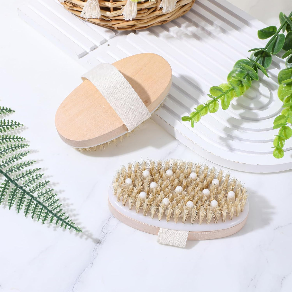 10 Pcs Dry Brushing Body Brush, Natural Bristle Exfoliating Brush Exfoliating Brushes with Massage Nodule Dry Skin Body Scrubber for Shower Blood Circulation, Deep Exfoliation for Smooth Skin