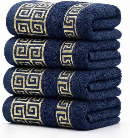 Luxury Bath Towel Set with Greek Key Design - 100% Cotton Soft & Absorbent Bathroom 27x54 in Extra Large Towels - Quick Dry, Plush & Durable - Black Towels Set for Home, Spa & Hotel Use AA1