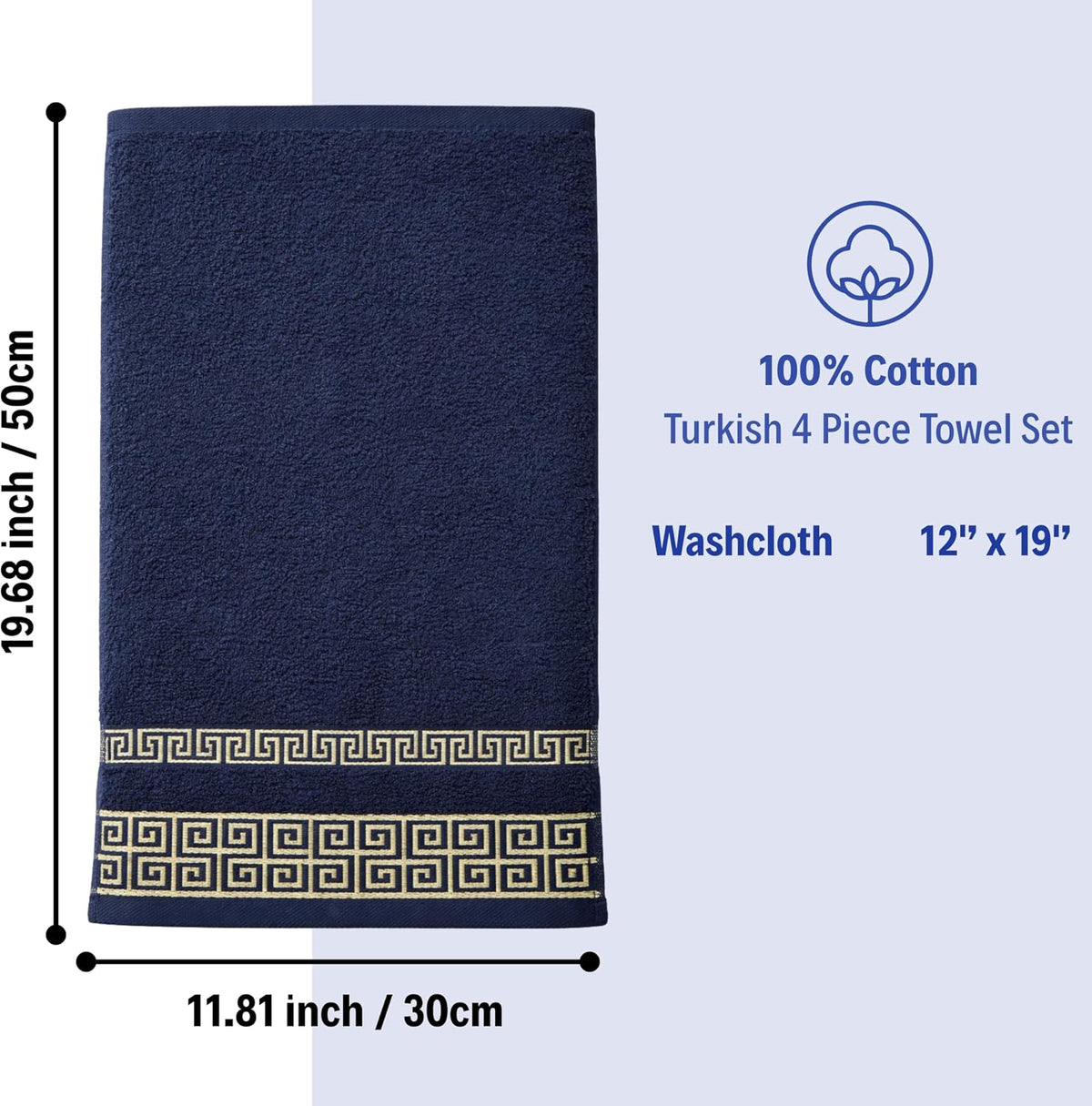 Luxury Bath Towel Set with Greek Key Design - 100% Cotton Soft & Absorbent Bathroom 27x54 in Extra Large Towels - Quick Dry, Plush & Durable - Black Towels Set for Home, Spa & Hotel Use AA1