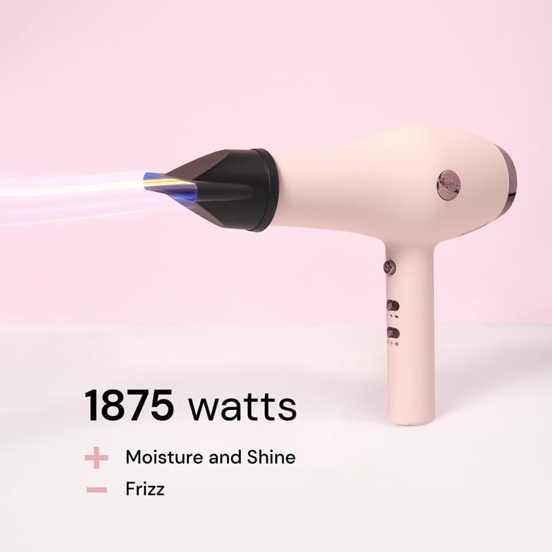 Soleil Professional Hair Dryer | Fast Drying Ionic Blow Dryer for Frizz-Free Results | 3 Heat Settings with Cool Shot Feature | Lightweight Hairdryer with Concentrator 1875W | Blush
