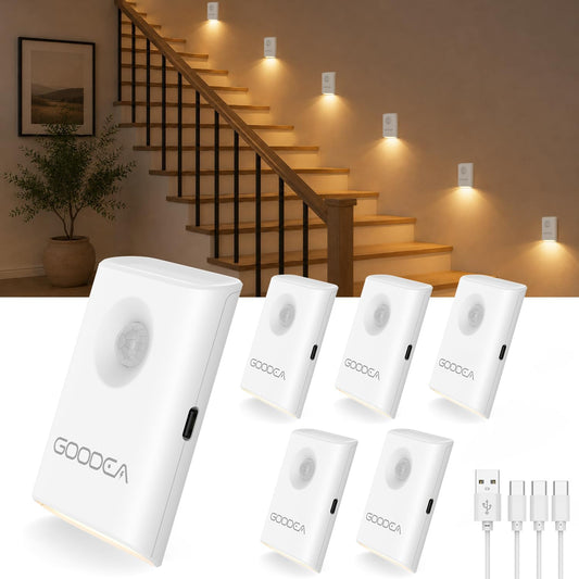 2-Pack Magnetic Motion Sensor Night Light with Rechargeable Battery | Portable Mini 3000K Warm White LED Nightlight, Dimmable Light for Stair, Bathroom, Hallway, Toilet, Bedroom, Cruise