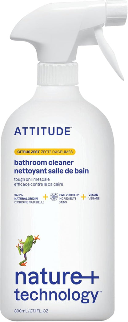 Bathroom Cleaner Spray, EWG Verified, Plant-Based & Vegan, Safe for Bathroom Surfaces, Tiles, Tubs, Shower Walls, and Grout, Citrus Zest Scent, 27.1 Fl Oz