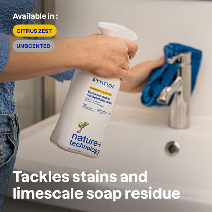 Bathroom Cleaner Spray, EWG Verified, Plant-Based & Vegan, Safe for Bathroom Surfaces, Tiles, Tubs, Shower Walls, and Grout, Citrus Zest Scent, 27.1 Fl Oz