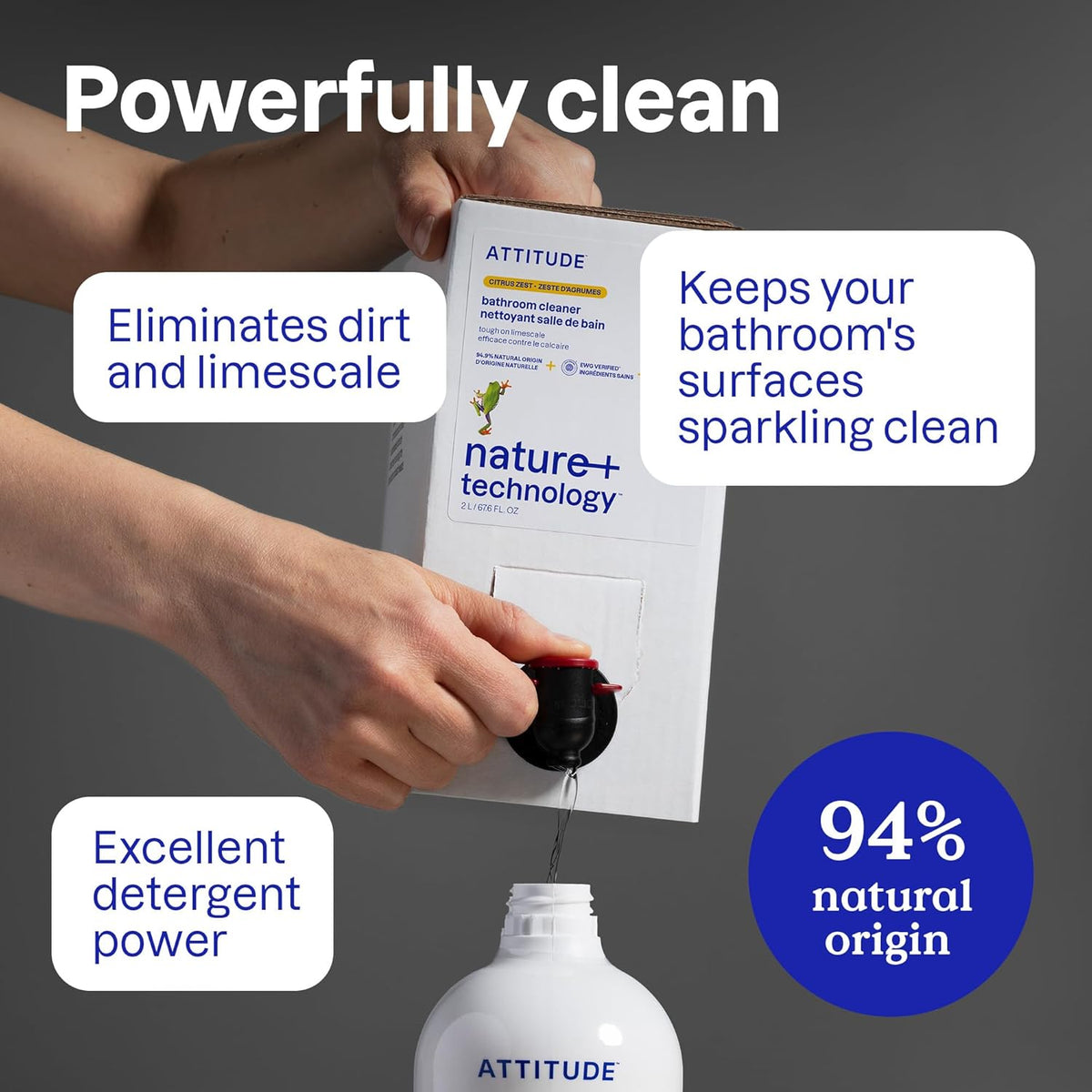 Bathroom Cleaner Spray, EWG Verified, Plant-Based & Vegan, Safe for Bathroom Surfaces, Tiles, Tubs, Shower Walls, and Grout, Citrus Zest Scent, 27.1 Fl Oz