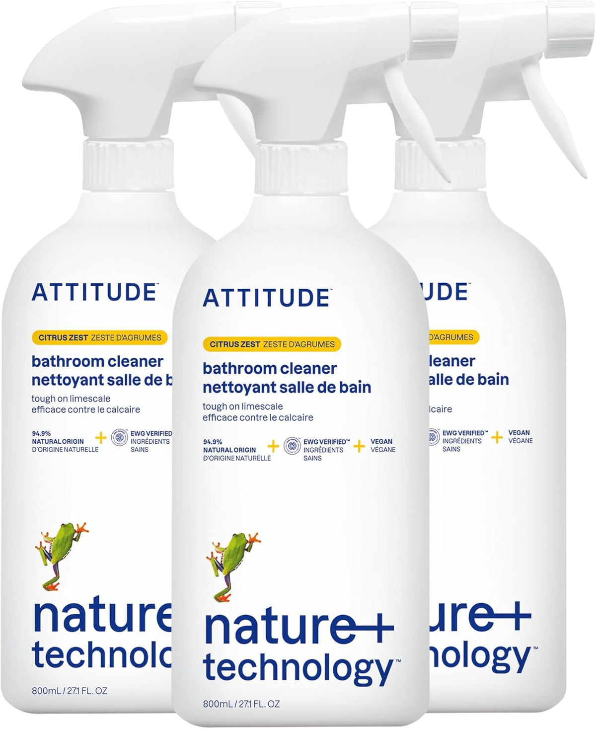 Bathroom Cleaner Spray, EWG Verified, Plant-Based & Vegan, Safe for Bathroom Surfaces, Tiles, Tubs, Shower Walls, and Grout, Citrus Zest Scent, 27.1 Fl Oz
