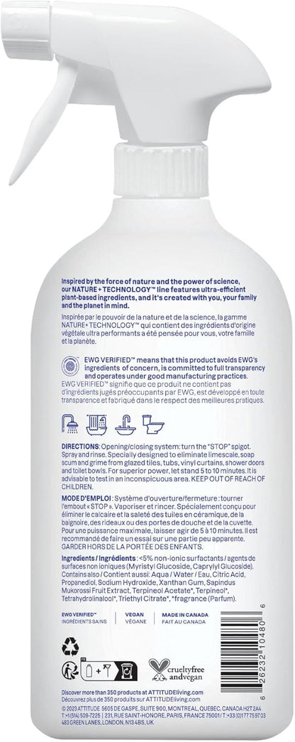Bathroom Cleaner Spray, EWG Verified, Plant-Based & Vegan, Safe for Bathroom Surfaces, Tiles, Tubs, Shower Walls, and Grout, Citrus Zest Scent, 27.1 Fl Oz