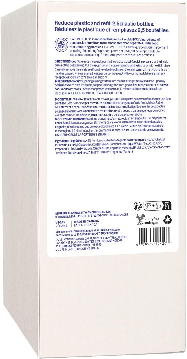 Bathroom Cleaner Spray, EWG Verified, Plant-Based & Vegan, Safe for Bathroom Surfaces, Tiles, Tubs, Shower Walls, and Grout, Citrus Zest Scent, 27.1 Fl Oz