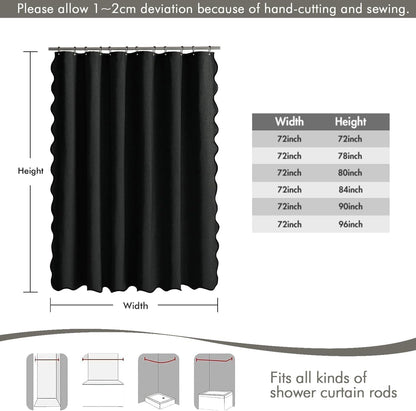 Beige Scalloped Shower Curtain Linen Textured with 12 Metal Hooks Cute Heavy Duty Washable Waterproof Neutral Thick Cloth Shower Curtains with Black Border for Bathroom Bathtub,W72*L72 Cream