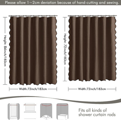 Beige Scalloped Shower Curtain Linen Textured with 12 Metal Hooks Cute Heavy Duty Washable Waterproof Neutral Thick Cloth Shower Curtains with Black Border for Bathroom Bathtub,W72*L72 Cream