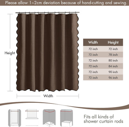 Beige Scalloped Shower Curtain Linen Textured with 12 Metal Hooks Cute Heavy Duty Washable Waterproof Neutral Thick Cloth Shower Curtains with Black Border for Bathroom Bathtub,W72*L72 Cream