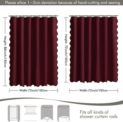 Beige Scalloped Shower Curtain Linen Textured with 12 Metal Hooks Cute Heavy Duty Washable Waterproof Neutral Thick Cloth Shower Curtains with Black Border for Bathroom Bathtub,W72*L72 Cream