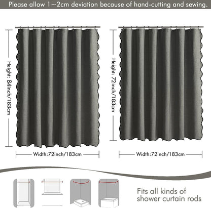 Beige Scalloped Shower Curtain Linen Textured with 12 Metal Hooks Cute Heavy Duty Washable Waterproof Neutral Thick Cloth Shower Curtains with Black Border for Bathroom Bathtub,W72*L72 Cream