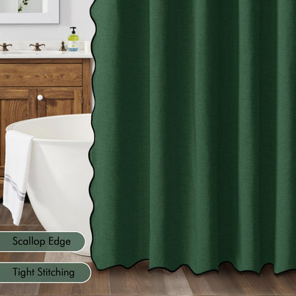 Beige Scalloped Shower Curtain Linen Textured with 12 Metal Hooks Cute Heavy Duty Washable Waterproof Neutral Thick Cloth Shower Curtains with Black Border for Bathroom Bathtub,W72*L72 Cream