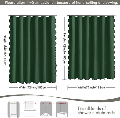 Beige Scalloped Shower Curtain Linen Textured with 12 Metal Hooks Cute Heavy Duty Washable Waterproof Neutral Thick Cloth Shower Curtains with Black Border for Bathroom Bathtub,W72*L72 Cream