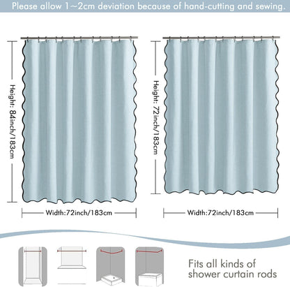 Beige Scalloped Shower Curtain Linen Textured with 12 Metal Hooks Cute Heavy Duty Washable Waterproof Neutral Thick Cloth Shower Curtains with Black Border for Bathroom Bathtub,W72*L72 Cream