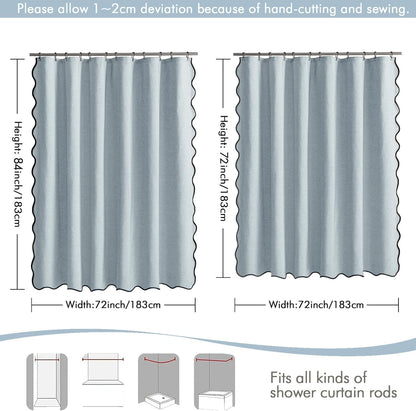 Beige Scalloped Shower Curtain Linen Textured with 12 Metal Hooks Cute Heavy Duty Washable Waterproof Neutral Thick Cloth Shower Curtains with Black Border for Bathroom Bathtub,W72*L72 Cream