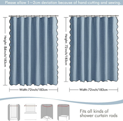 Beige Scalloped Shower Curtain Linen Textured with 12 Metal Hooks Cute Heavy Duty Washable Waterproof Neutral Thick Cloth Shower Curtains with Black Border for Bathroom Bathtub,W72*L72 Cream