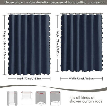 Beige Scalloped Shower Curtain Linen Textured with 12 Metal Hooks Cute Heavy Duty Washable Waterproof Neutral Thick Cloth Shower Curtains with Black Border for Bathroom Bathtub,W72*L72 Cream
