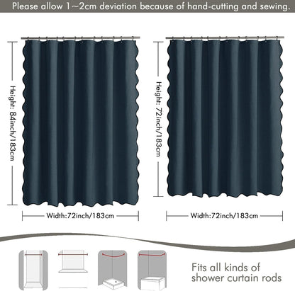 Beige Scalloped Shower Curtain Linen Textured with 12 Metal Hooks Cute Heavy Duty Washable Waterproof Neutral Thick Cloth Shower Curtains with Black Border for Bathroom Bathtub,W72*L72 Cream