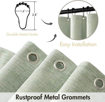 Beige Scalloped Shower Curtain Linen Textured with 12 Metal Hooks Cute Heavy Duty Washable Waterproof Neutral Thick Cloth Shower Curtains with Black Border for Bathroom Bathtub,W72*L72 Cream