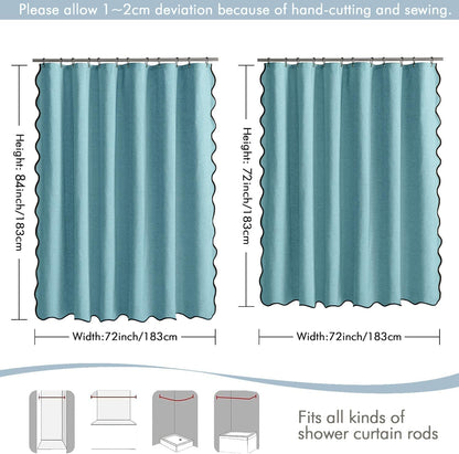 Beige Scalloped Shower Curtain Linen Textured with 12 Metal Hooks Cute Heavy Duty Washable Waterproof Neutral Thick Cloth Shower Curtains with Black Border for Bathroom Bathtub,W72*L72 Cream