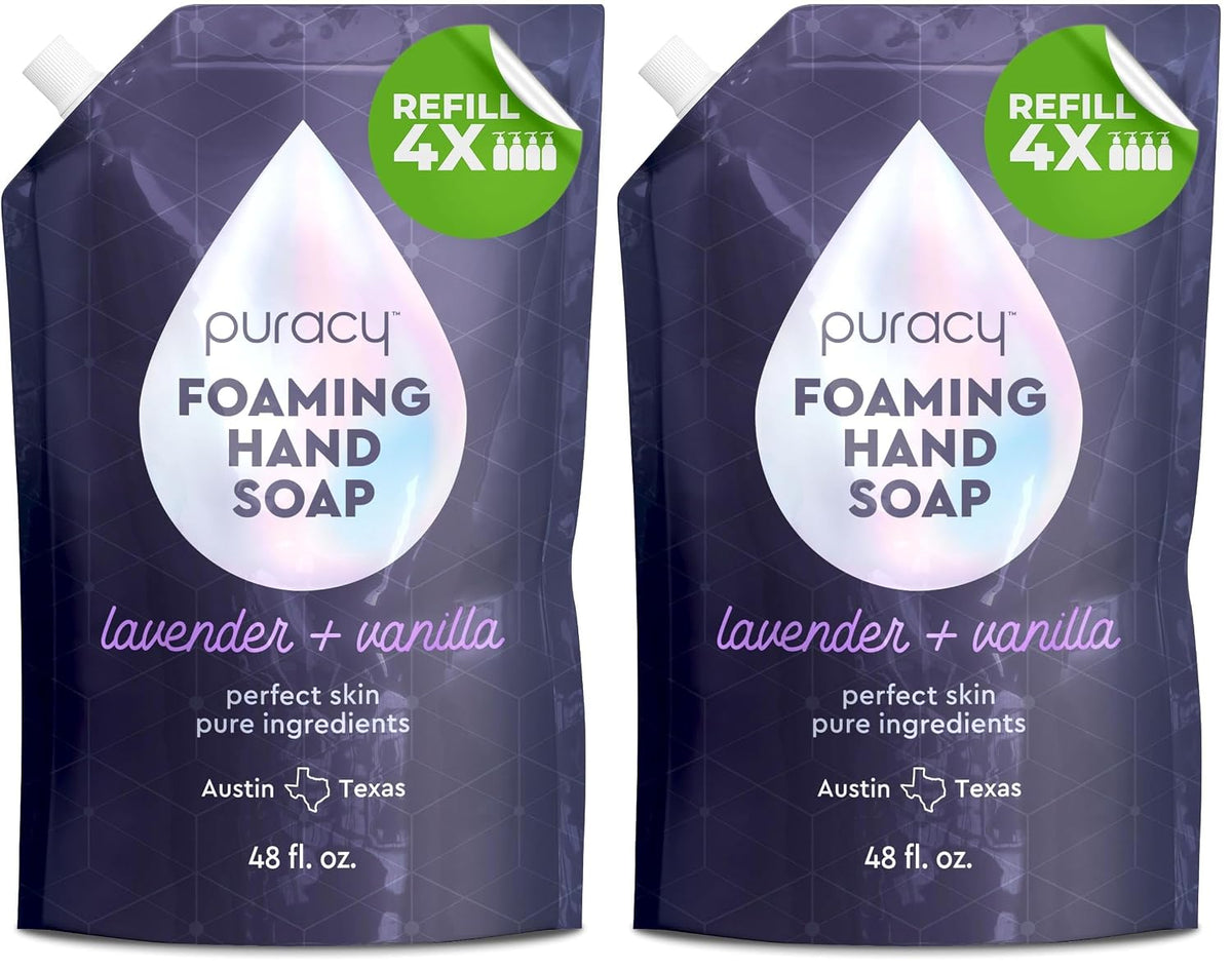 Foaming Hand Soap Refill - Plant-Powered Natural Hand Soap As Seen on TikTok, Non-Toxic, Sulfate-Free Liquid Soap, Moisturizing Foam Handwash Liquid (Lavender & Vanilla, 48 fl oz)