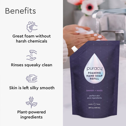 Foaming Hand Soap Refill - Plant-Powered Natural Hand Soap As Seen on TikTok, Non-Toxic, Sulfate-Free Liquid Soap, Moisturizing Foam Handwash Liquid (Lavender & Vanilla, 48 fl oz)