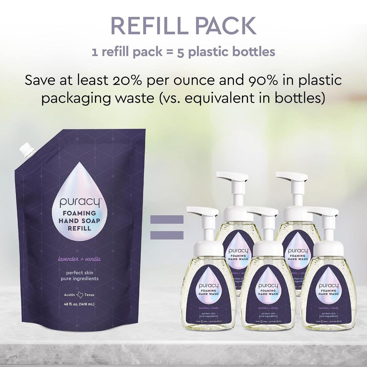 Foaming Hand Soap Refill - Plant-Powered Natural Hand Soap As Seen on TikTok, Non-Toxic, Sulfate-Free Liquid Soap, Moisturizing Foam Handwash Liquid (Lavender & Vanilla, 48 fl oz)
