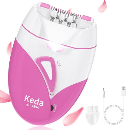 Epilator for Women, Smooth Glide Facial Hair Remover with 2 Speed & LED Light, Rechargeable Cordless Electric Epilator for Face, Bikini, Underarms, Arms, and Legs, Painless & Portable