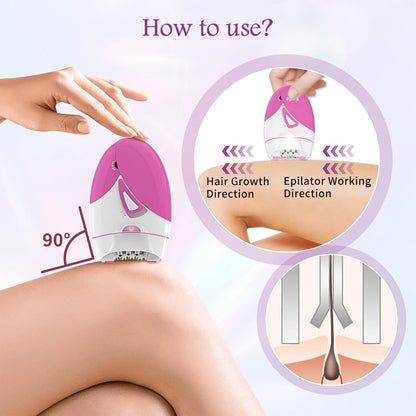 Epilator for Women, Smooth Glide Facial Hair Remover with 2 Speed & LED Light, Rechargeable Cordless Electric Epilator for Face, Bikini, Underarms, Arms, and Legs, Painless & Portable