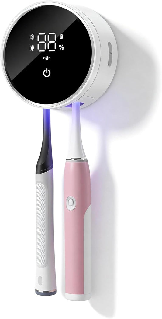 UV Toothbrush Sanitizer and Holder, Smart Tooth Brush Holders for Bathroom, Toothbrush Wall-Mounted Cleaner Organizer with Auto-Inductive Cover Fits Electric, Manual Toothbrushes for Home