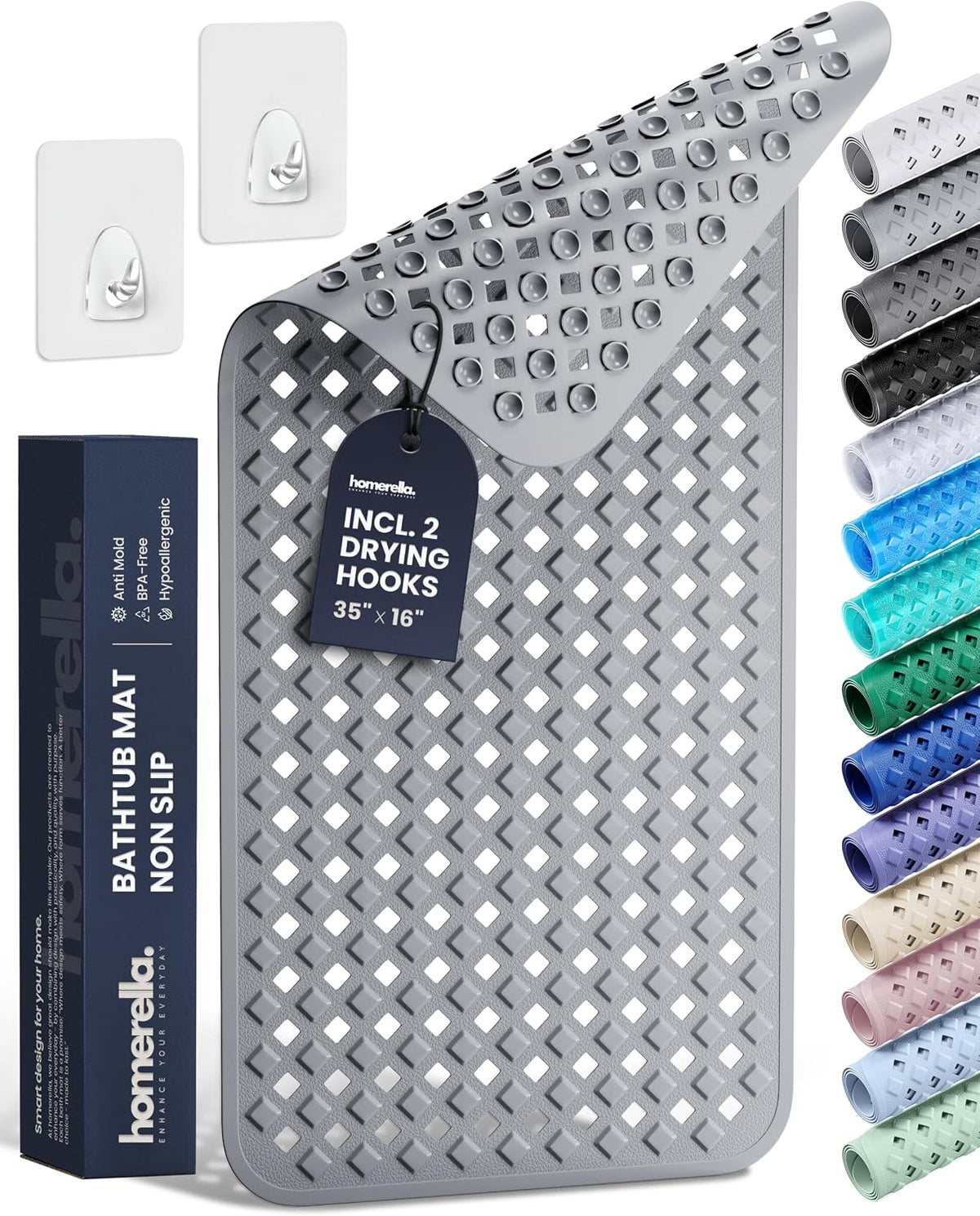 Bathtub Mat Non Slip 35x16 Shower Mat Non Slip Anti Mold BPA Free