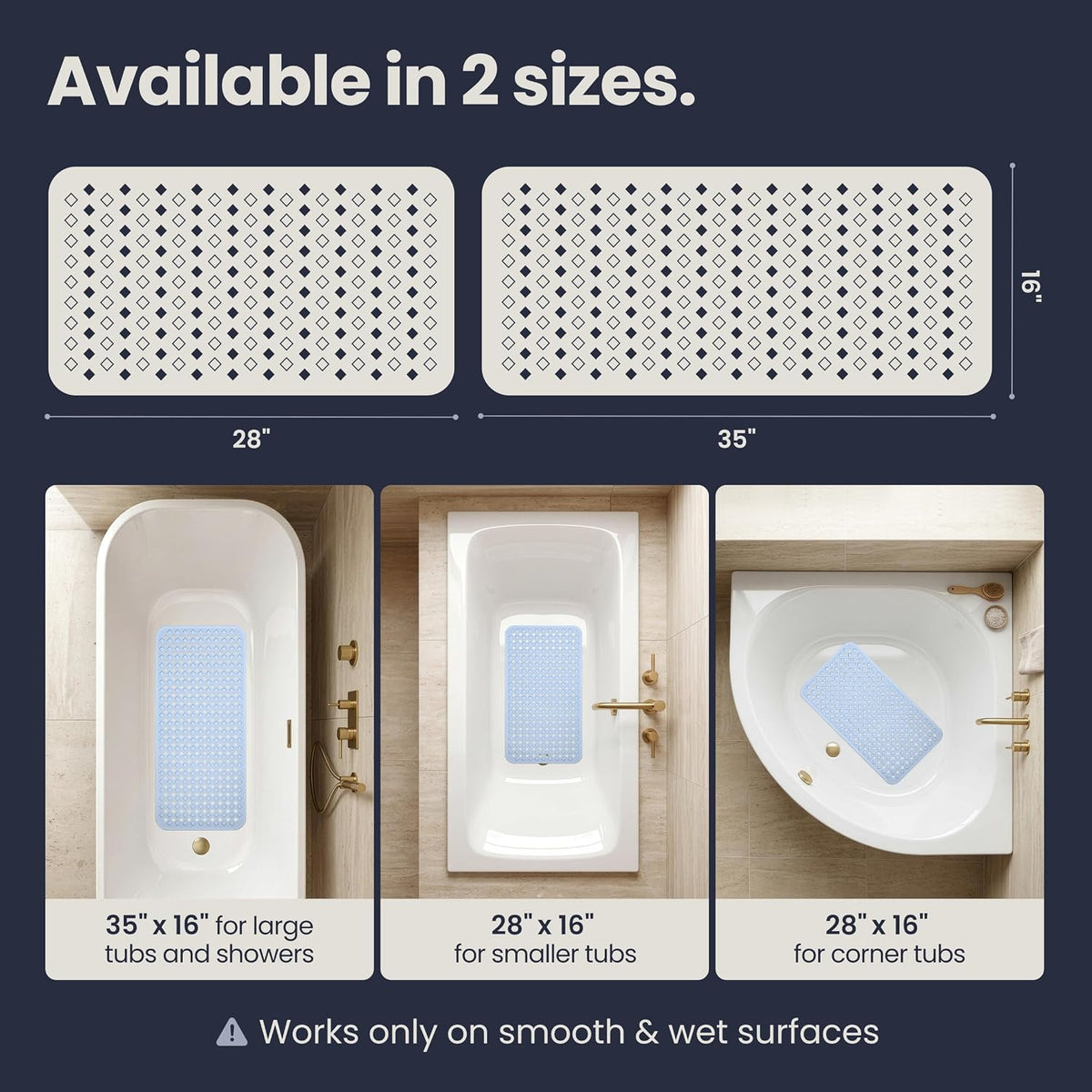 Bathtub Mat Non Slip 35x16 Shower Mat Non Slip Anti Mold BPA Free