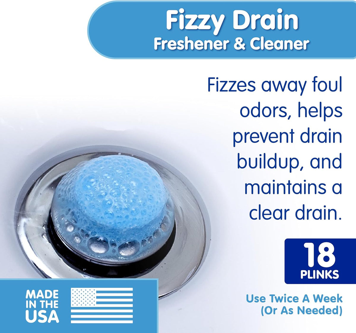Fizzy Drain Cleaner & Deodorizer Tablets, Lemon Freshener, 18 Count