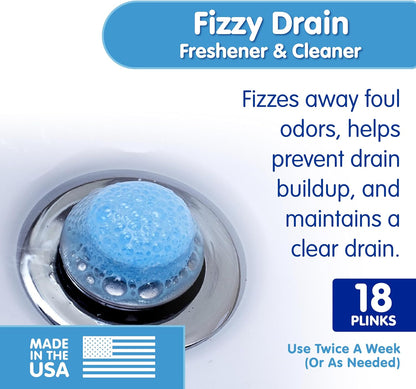 Fizzy Drain Cleaner & Deodorizer Tablets, Lemon Freshener, 18 Count
