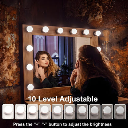 LED Vanity Mirror Lights 10, 3-Color Dimmable Stick-On Makeup Light USB