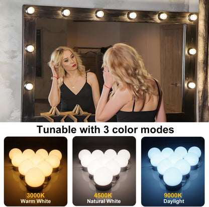 LED Vanity Mirror Lights 10, 3-Color Dimmable Stick-On Makeup Light USB