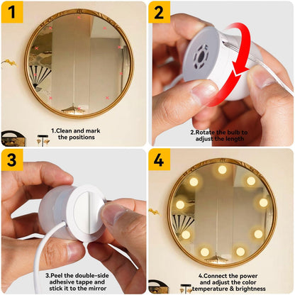 LED Vanity Mirror Lights 10, 3-Color Dimmable Stick-On Makeup Light USB