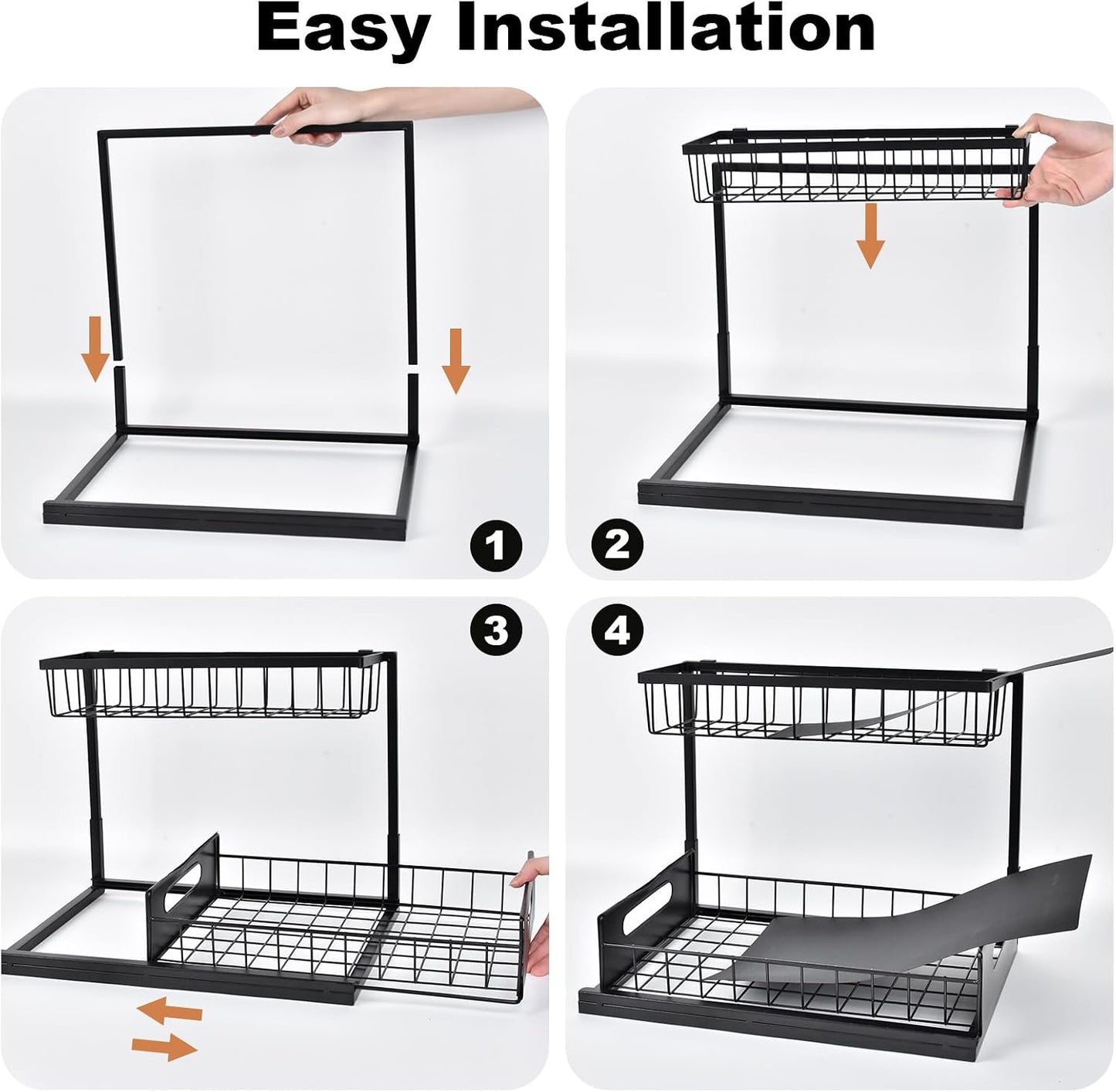 Under Sink Organizer, L-Shaped 2 Tier Pull Out Cabinet Organizer