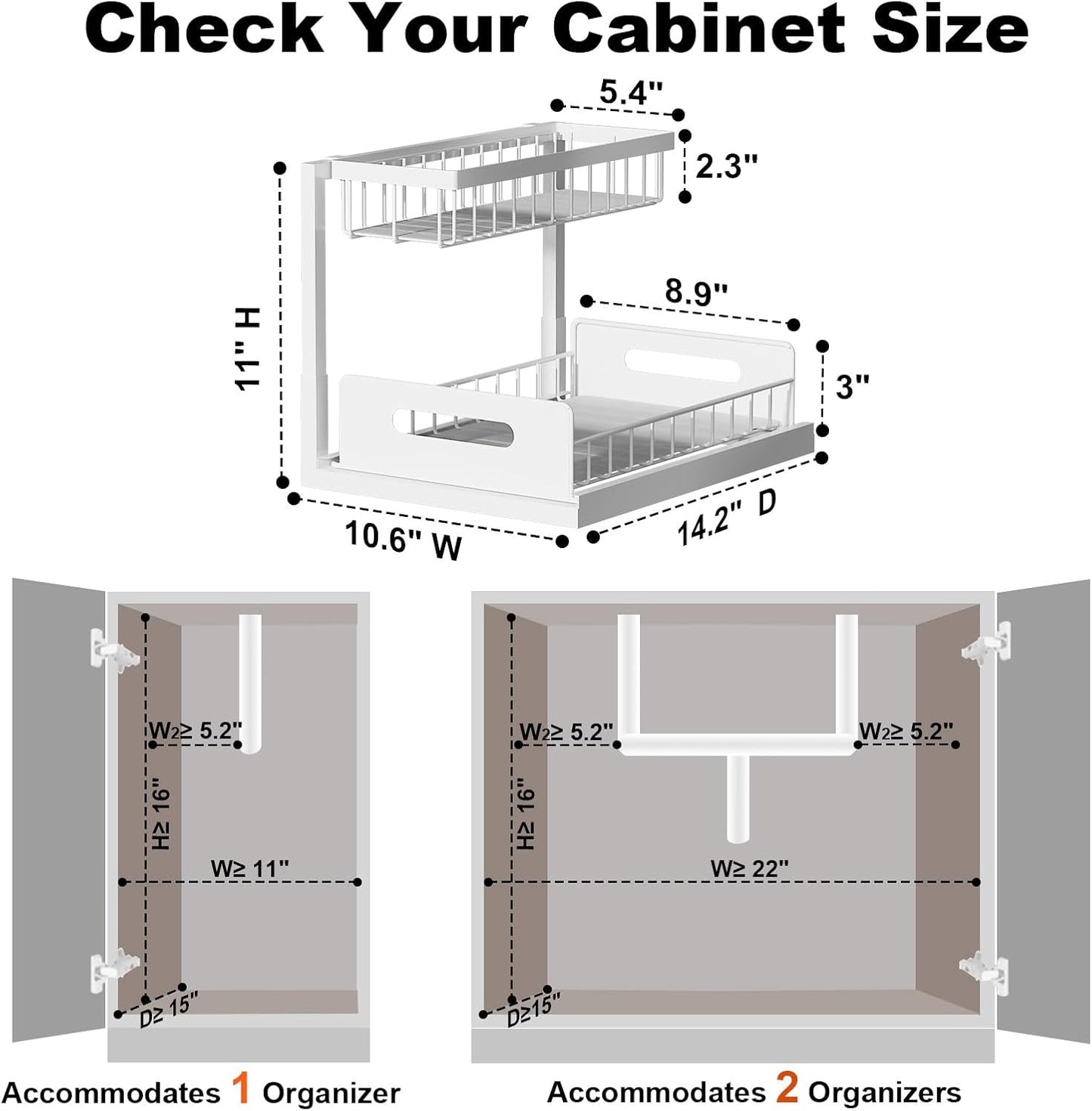 Under Sink Organizer, L-Shaped 2 Tier Pull Out Cabinet Organizer