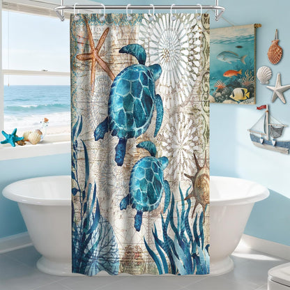 Nautical Green Sea Turtles Beach Theme Fabric Shower Curtain Sets Bathroom Blue Ocean Decor with Grommets and Hooks - 72 x 72 Inch Teal