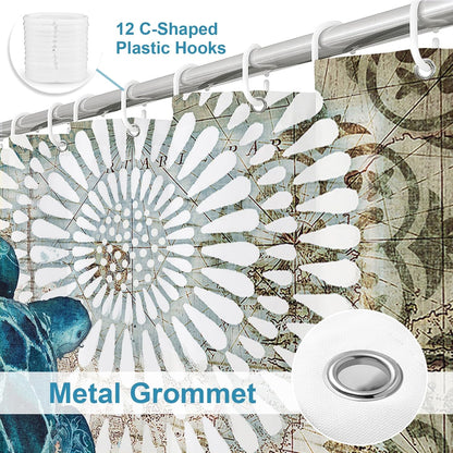 Nautical Green Sea Turtles Beach Theme Fabric Shower Curtain Sets Bathroom Blue Ocean Decor with Grommets and Hooks - 72 x 72 Inch Teal