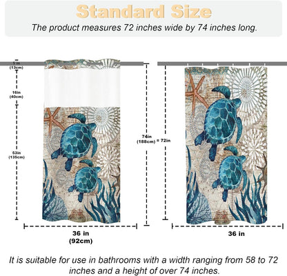 Nautical Green Sea Turtles Beach Theme Fabric Shower Curtain Sets Bathroom Blue Ocean Decor with Grommets and Hooks - 72 x 72 Inch Teal