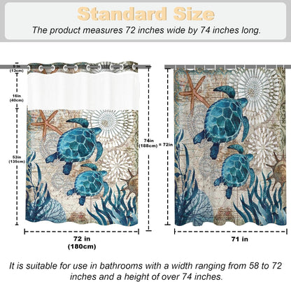 Nautical Green Sea Turtles Beach Theme Fabric Shower Curtain Sets Bathroom Blue Ocean Decor with Grommets and Hooks - 72 x 72 Inch Teal